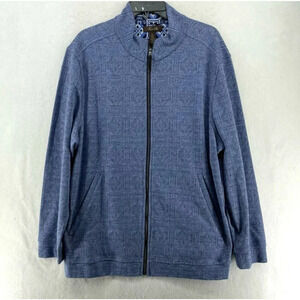 Tasso Elba Sweater Men's Sz XL Blue Printed Full-Zip Mock Neck Pockets